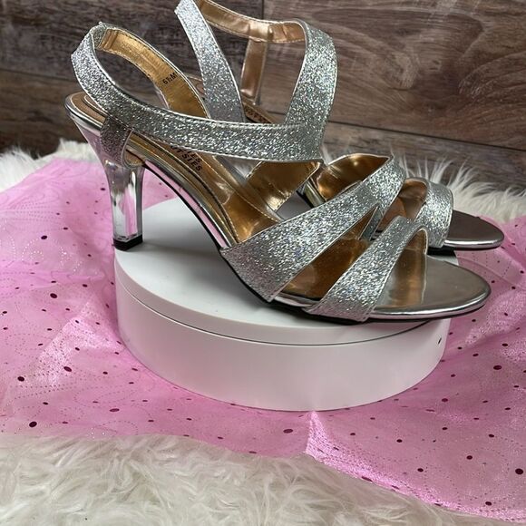 Mootsies Tootsies Strappy Silver Glitter Dress Clear Heel Sz 61/2 NWOT Old Stock - Picture 6 of 17